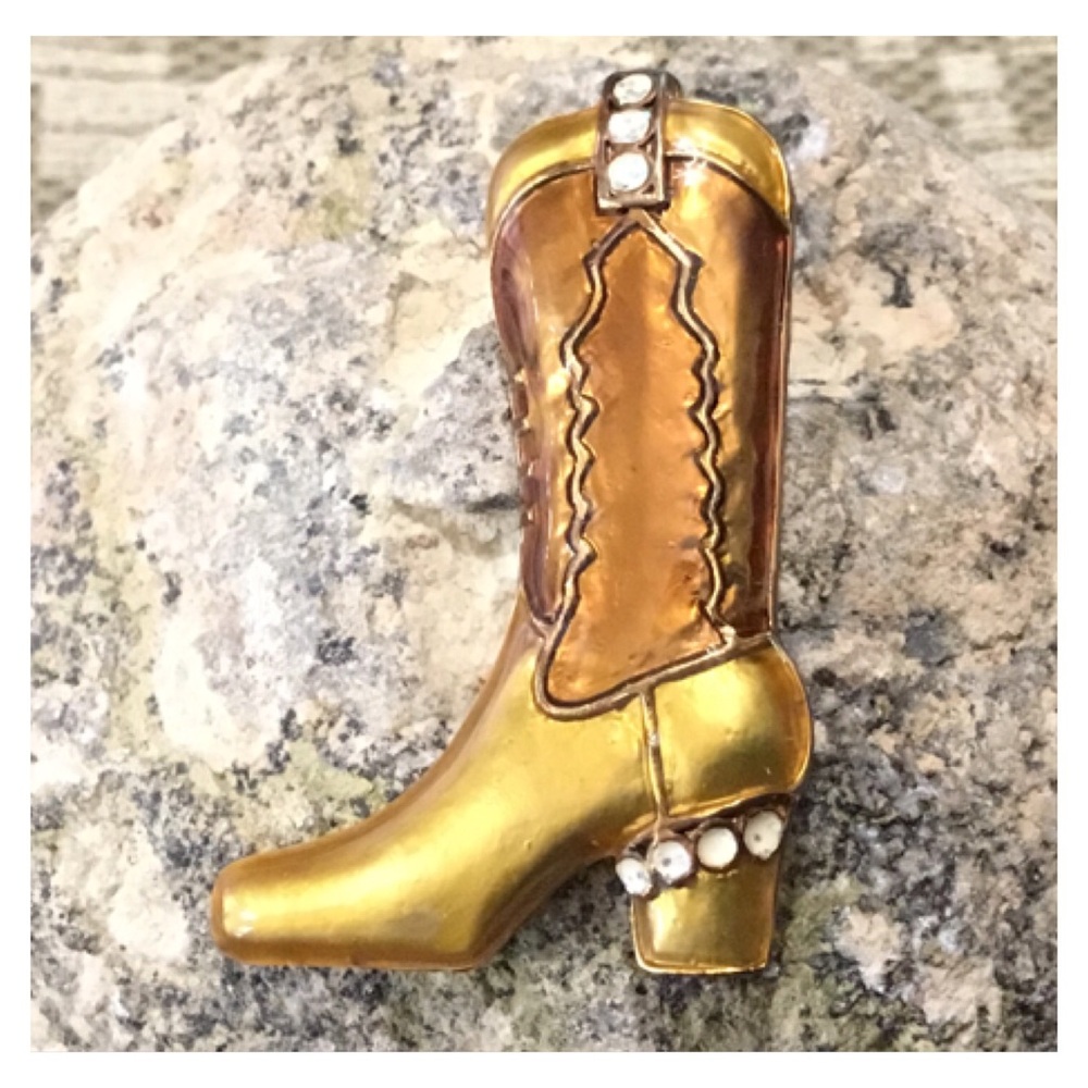 Cute Rhinestone Cowgirl Boot Brooch